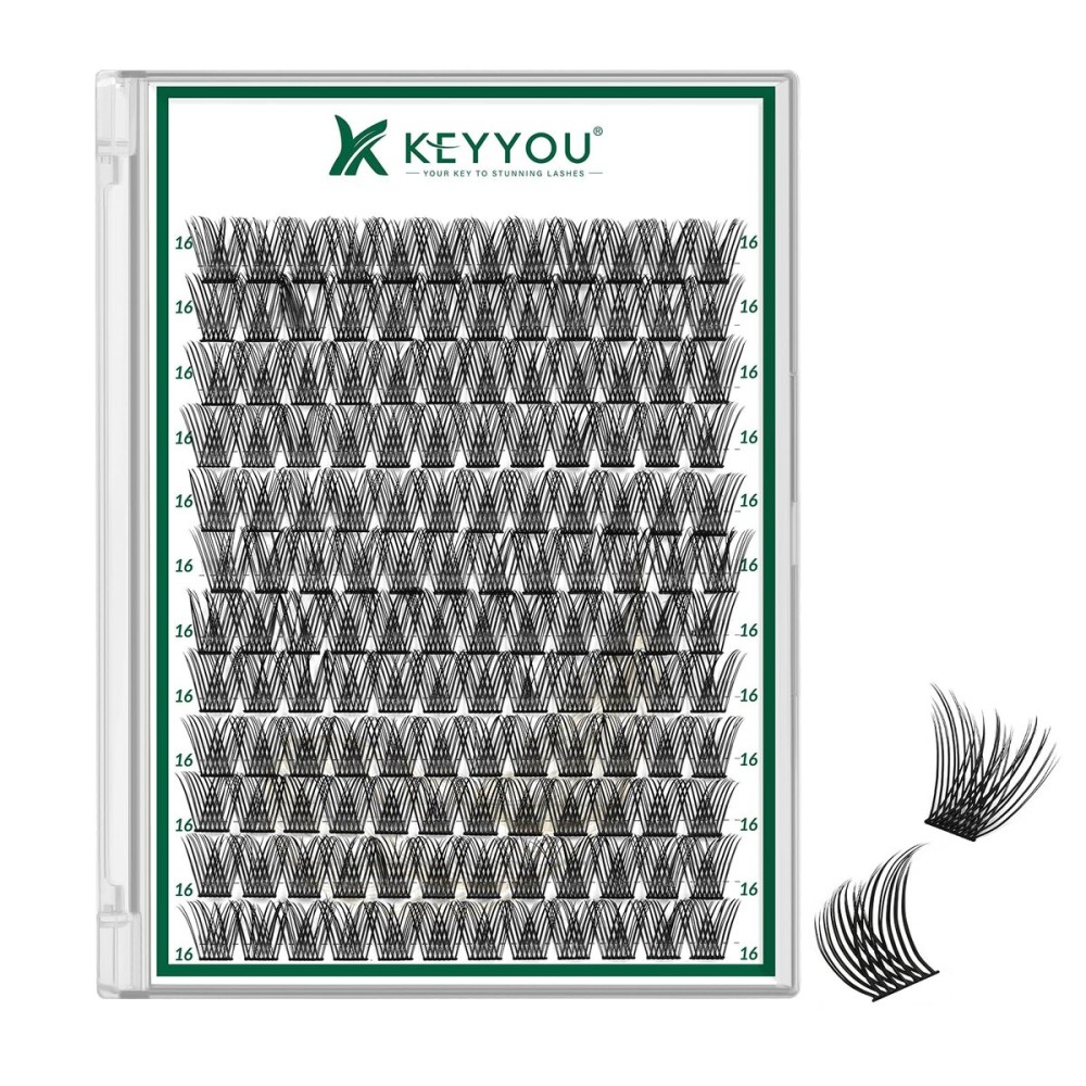KEYYOU Lash Clusters 144pcs Individual Lashes D Curl 16mm Eyelash Clusters Super Lightweight Air Touch Cluster Lashes Soft&Wispy Comfortable Easy to DIY at Home(Air04-D-16mm)