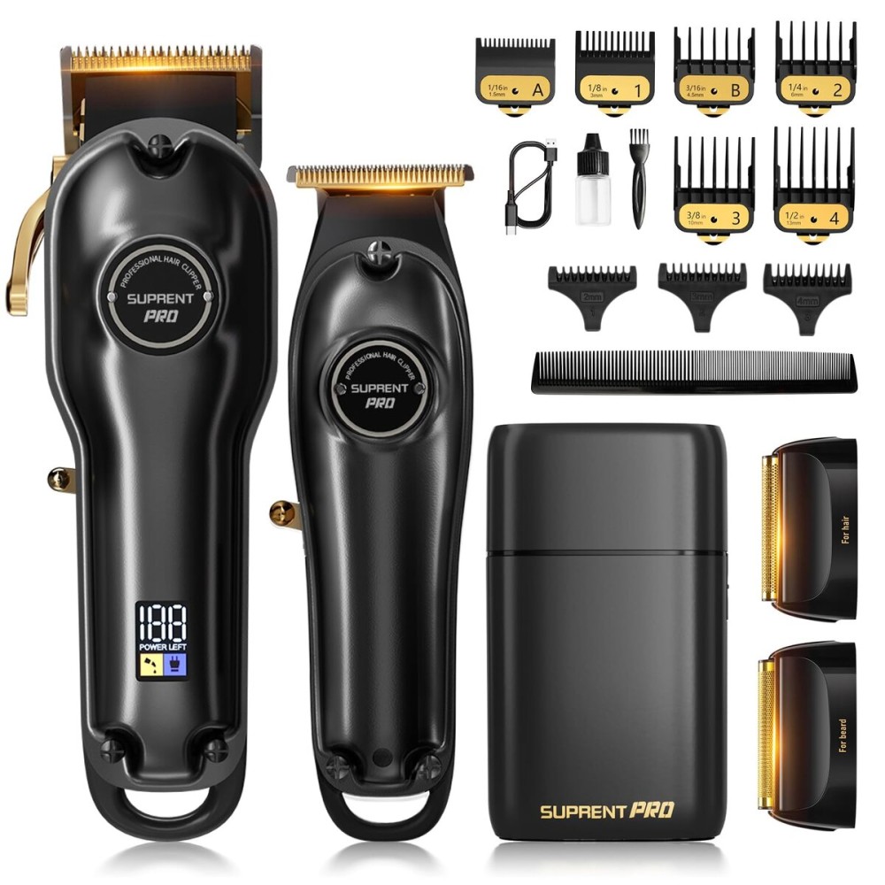 SUPRENT PRO Professional Hair Clipper and Trimmer Set with Foil Shaver, Professional Barber Clippers for Men