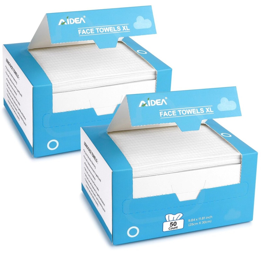 AIDEA XL Face Towels Disposable-100Ct (2 Box), Clean Facial Cloths, Facial Cleansing Wipes for Sensitive Skin, Face Towelettes for Makeup Removing, Nursing, Travel, Dry Wipes 9.8411.81