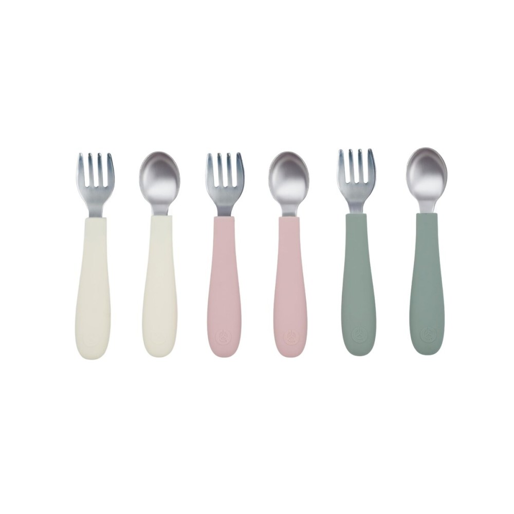 WeeSprout Toddler Utensils, 3 Forks & 3 Spoons, 18/8 Stainless Steel & Food Grade Silicone, Thick Easy-Grip Handles, Perfect Length For New Self Feeders, Gentle On Gums & Teeth, Dishwasher Safe