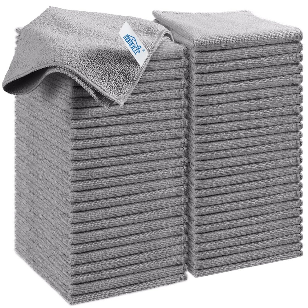 HOMEXCEL Grey Microfiber Cleaning Cloth, 50 Pack Cleaning Towels for Kitchen, Lint Free, Scratch-Free, Highly Absorbent, and Reusable Cleaning Rags for House, Window and Glass, Cars, 11.5 X11.5 inch