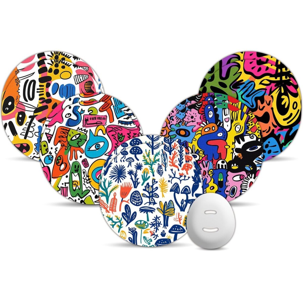 Dexcom G7 Over Patches, Amolyfe 10-Pack Dexcom Stelo Overpatches, Bump-Proof with Hard Cap, Waterproof, Breathable, Medical Adhesive, 10-Day CGM Protection (Graffiti)