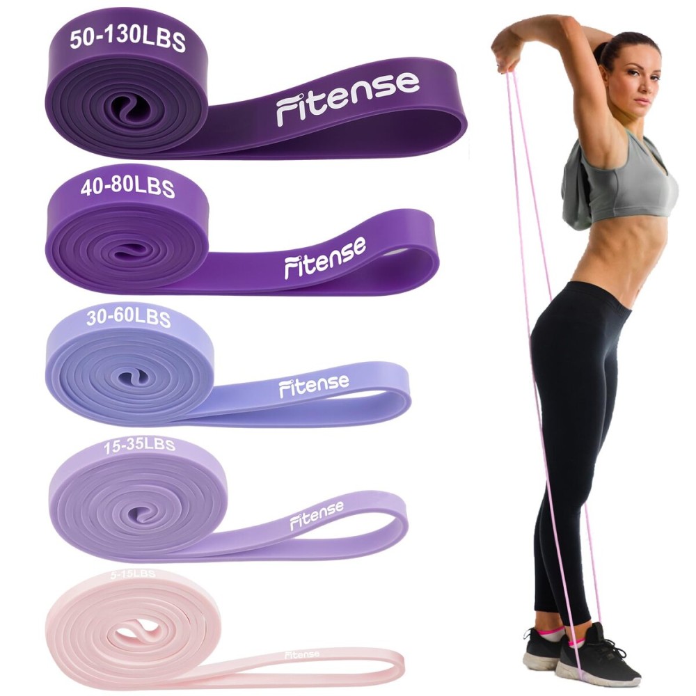 5 Levels Pull Up Bands, Fitense 5-130lbs Resistance Bands Set with Door Anchor, Stretching Assist Band, Portable Exercise, Muscle Training, Exercise Workout Bands for Working Out for Women