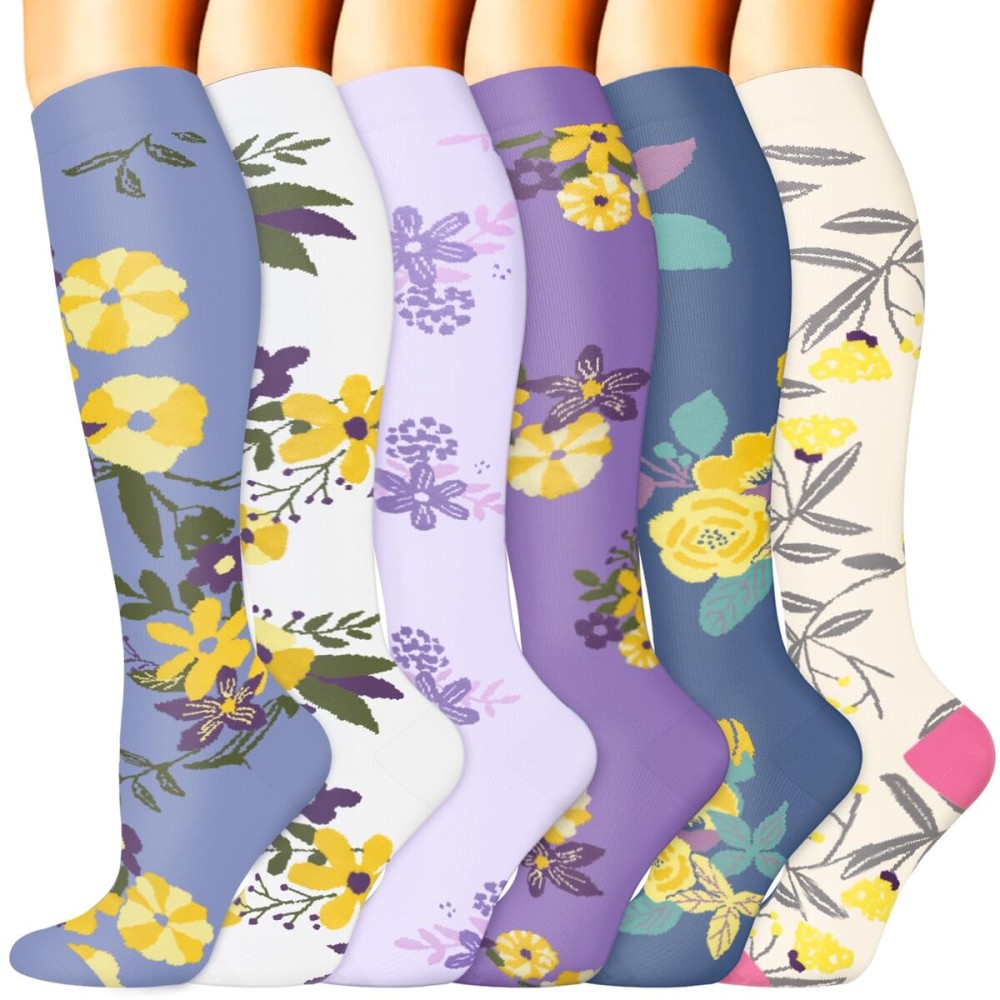 Compression Socks for Women & Men 6 Pairs is Best Supportive Knee High Stockings for Circulation, Travel, Nurses