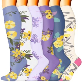 Compression Socks for Women & Men 6 Pairs is Best Supportive Knee High Stockings for Circulation, Travel, Nurses