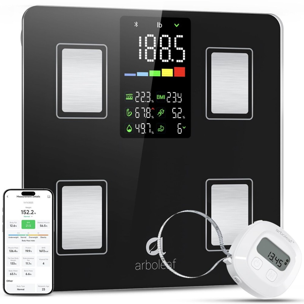 arboleaf Smart Scale and Tape Measure, Body Fat Measuring Tape and Smart Scale for Body Weight, Digital Bluetooth Weighing Machine, Circumference Analyzer, App Sync, 400lbs, 11