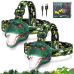 Nitigo Dinosaur Headlamp for Kids Flashlight 2 Pack, Rechargeable Led Headlights Roar & Silent Mode, T-Rex Dinosaur Toys, Camping Gear, Gifts for Boys Girls Adults