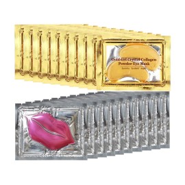 Adofect 40 Pairs Collagen Crystal Lip Mask & Eye Mask Set 24K Gold Eye Mask & Lip Mask for Refreshing, Revitalizing, Relaxating, Hydrating, TravelingStocking Stuffers for Women and Men