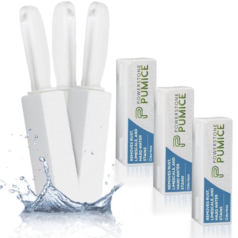 Powerstone Pumice Stone Toilet Bowl Cleaner with Handle (3-pack) - A Reliable and Harmless Solution for Cleaning Limescale Deposits & Hard Water Stains on Toilets, Grills, Tiles, Grout & Pools