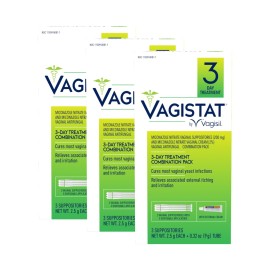 Vagisil Vagistat 3 Day Yeast Infection Treatment for Women, Relieves External Itching and Irritation - 2% External Miconazole Nitrate Cream, 3 Disposable Suppositories & Applicators (Pack of 3)