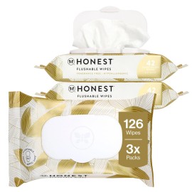 The Honest Company Flushable Wipes for Sensitive Skin Fragrance-Free Hypoallergenic pH-Balanced Feminine 99% Water Safe-to-Flush Gilded Wings 126 Count