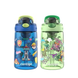 Contigo Aubrey Paw Patrol Leak-Proof Spill-Proof, 2-Pack Water Bottle with Autospout, 14oz, Power Pups and Dino Treks, Green and Blue