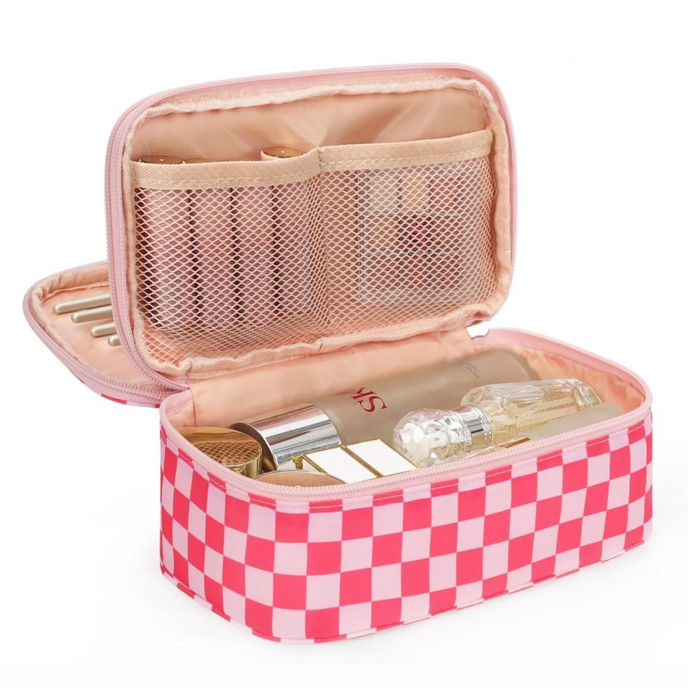 Relavel Makeup Bag, Cute Travel Cosmetic Bag, Small Pink Make Up Bags, Portable Toiletry Storage for Women Girl, Waterproof Makeup Organizer for Gym, Camping, Trip, Daily Use - Rose Red