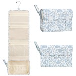 Hanging Toiletry Bag, Travel Toiletries Bag with Hanging Hook, Water Resistant Makeup Cosmetic Organizer for Full Sized Container, Shampoo, Portable Wash Bag for Travel Size Essentials - Blue Flower