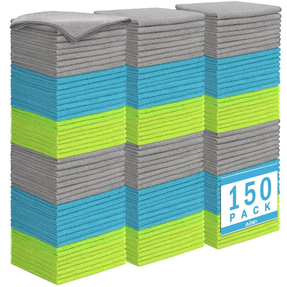 AIDEA Microfiber Cleaning Cloth-150PK, Soft Microfiber Towels for Cars, Absorbent Cleaning Rags, Lint-Free Streak-Free Wash Cloths for House, Kitchen, Window(12in.x12in)