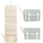 Relavel Travel Hanging Toiletry Bag for Women, Large Capacity Wash Bag with 360 degree Rotation Hanging Hook, Portable Toiletries Makeup Organizer Storage for Daily Use, Trip, Camping - Green Plaid