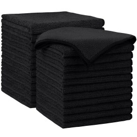 AIDEA Microfiber Cleaning Cloth-24PK, Soft Microfiber Towels for Cars, Absorbent Cleaning Rags, Lint-Free Streak-Free Wash Cloths for House, Kitchen, Window(12in.x12in), Black