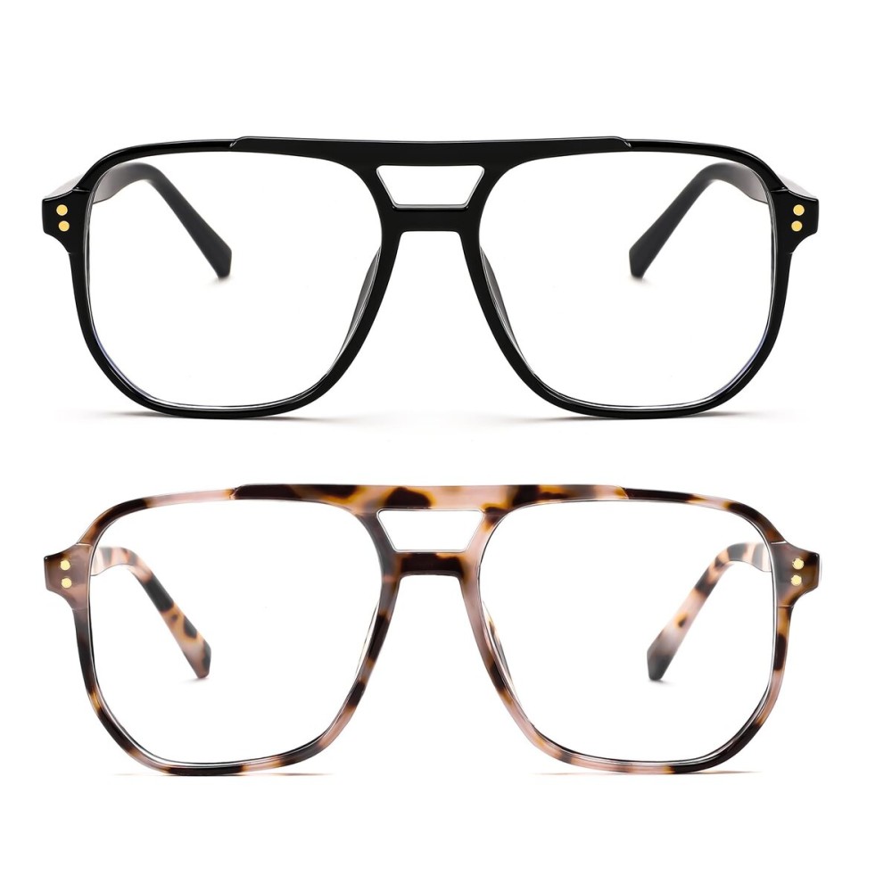 FEISEDY 2Pack Blue Light Blocking Glasses Fake Nerd Clear Square Computer Lightweight Pilot Glasses Frame Oversized B2866