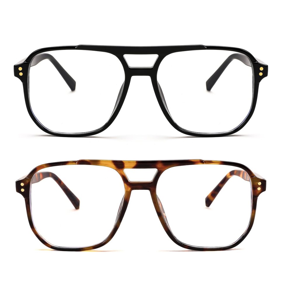 FEISEDY 2Pack Blue Light Blocking Glasses Fake Nerd Clear Square Computer Lightweight Pilot Glasses Frame Oversized B2866