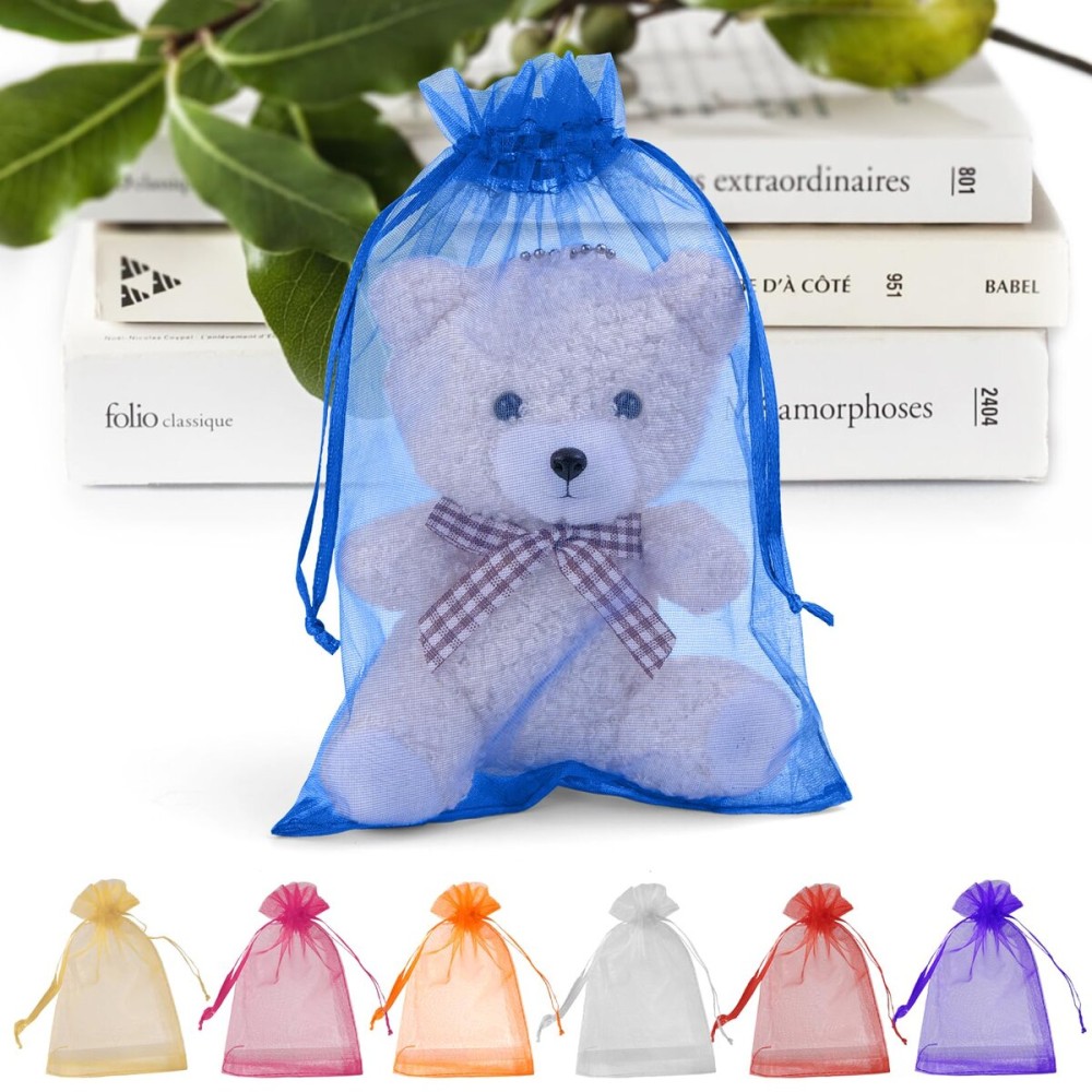 ANZNKU 50 Pack Organza Bags 5x7 Inch, Mesh Bag Drawstring Mesh Gift Bags Jewelry Pouches for Baby Shower, Party Favors(Royal Blue)