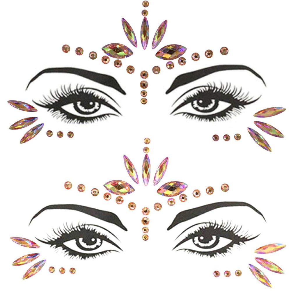 Mermaid Face Gems Stick Jewels for Women Cosplay Mermaid Halloween Club Eye Face Gems Stickers on Rave Party Gift for Kids Eye Face Jewels Temporary Tattoos Festival (Gold)