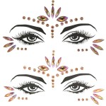 Mermaid Face Gems Stick Jewels for Women Cosplay Mermaid Halloween Club Eye Face Gems Stickers on Rave Party Gift for Kids Eye Face Jewels Temporary Tattoos Festival (Gold)