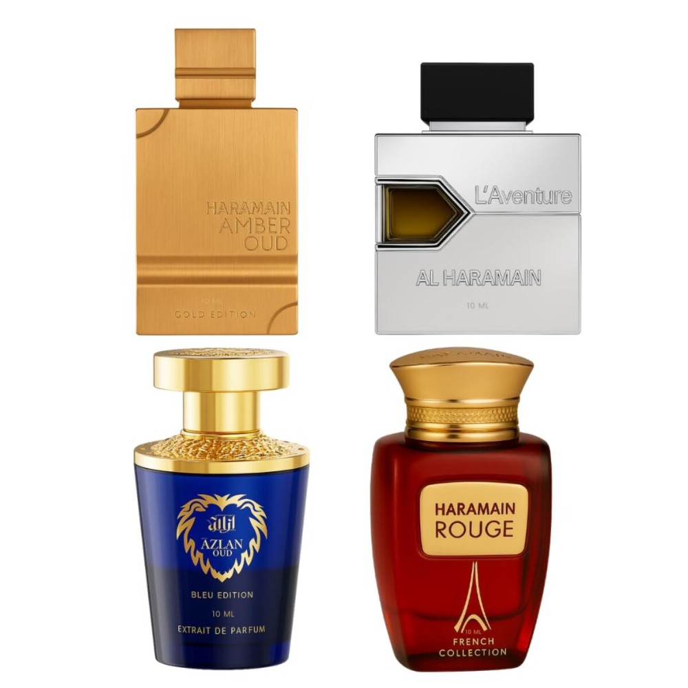 Al Haramain Fragrance Discovery Set for Men & Women - 410ml Each, (Amber Oud Gold Edition + L\'aventure + Azlan Oud Amber Edition + Blanche)