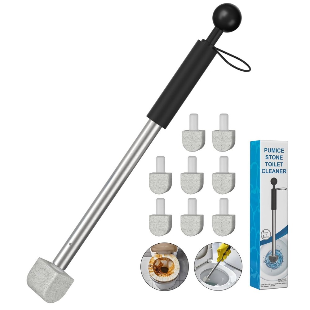 YINGMORE 2025 New Pumice Toilet Cleaner 17inch with Handle - Toilet, Pool & Tub Hard Water Stain Remover (1handle+8pumice)