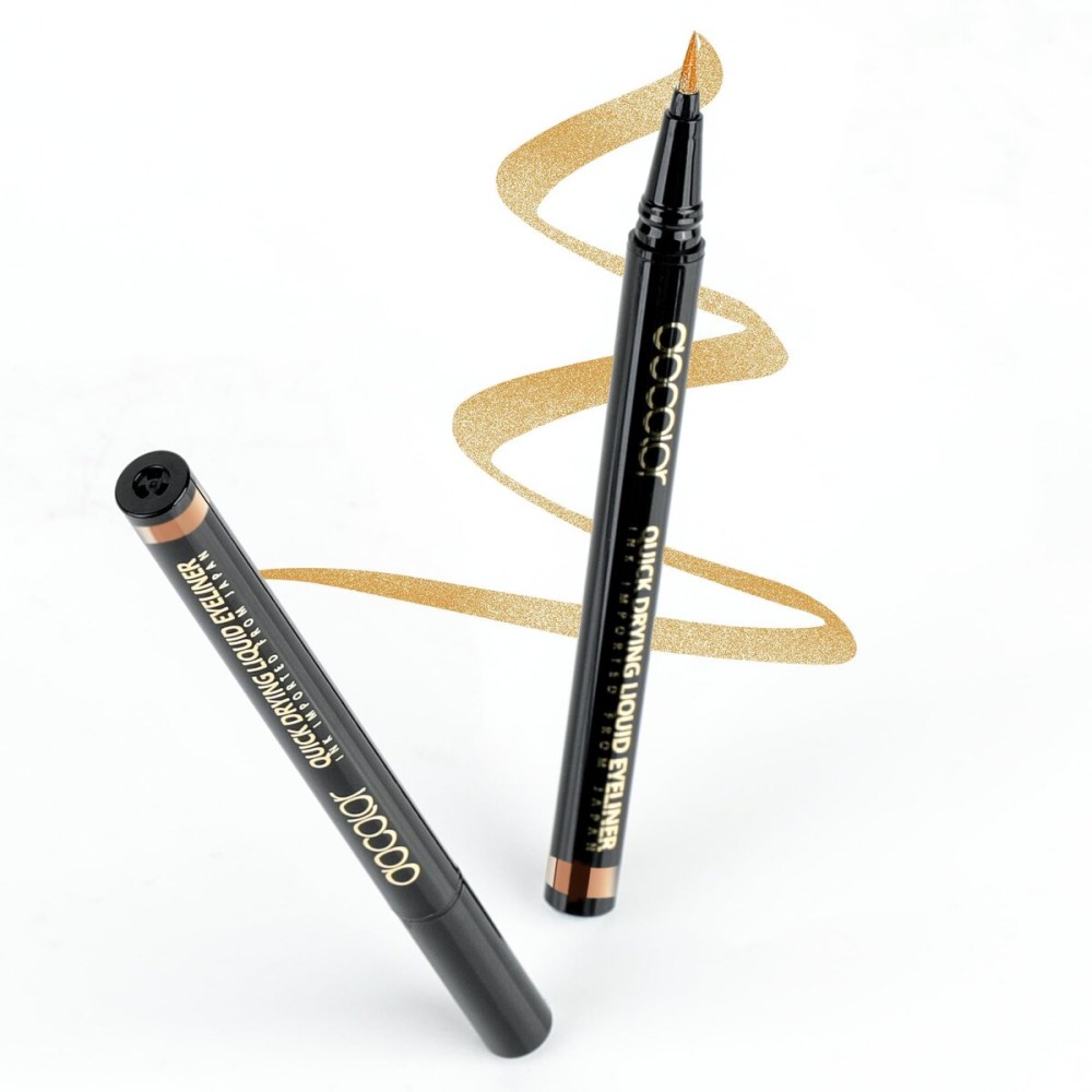 docolor Eyeliner, 2PCS Gold Liquid Eyeliner Waterproof Eye Liner Pen Super Slim Precise All Day Gold Eye Pencils Professional Makeup Liquid Eye Liner Pencil for Women