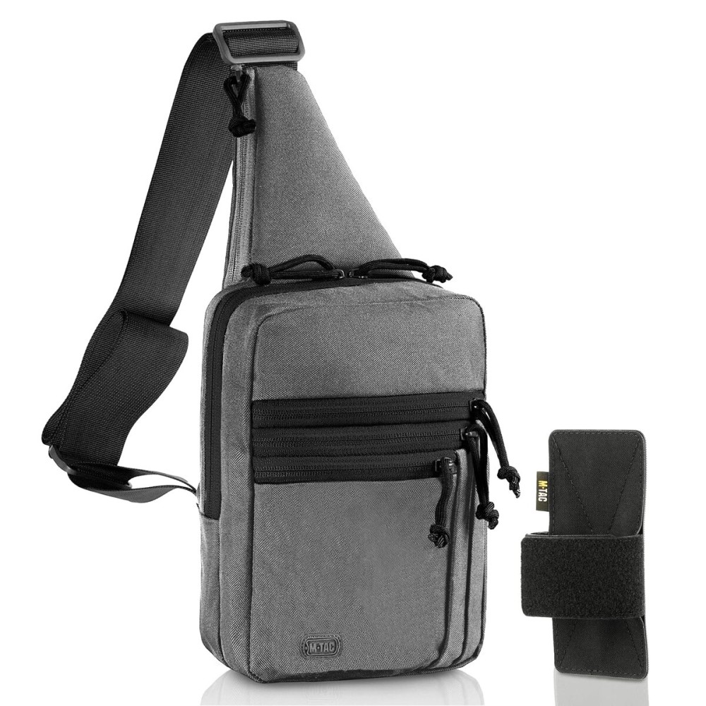 M-Tac CCW Sling Bag for Men & Women - Left-Handed EDC Shoulder Bag Tactical - Crossbody Concealed Carry Bag - Mens Chest Pack (Grey Left-Handed)