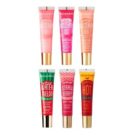 Ruby Kisses Broadway Vita-Lip Tinted Lip Gloss (6 Pack) Ultra-Hydrating, Nourishing, Soothing Formula with Vitamins, High-Shine Non-Sticky Lip Balm with Rosehip+Coconut Oil, Pink & Red Shades