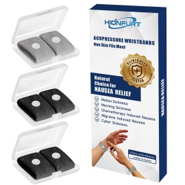 Hionfurt Motion Sickness Bands Anti Nausea Wristband for Adult and Kids Morning Sickness Relief for Pregnant Women Acupressure Nausea Relief for Car, Sea, Air Sickness - 3 Pairs Grey, Black, Black