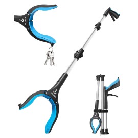 32inch Grabber Reacher Tool for Seniors, Foldable Reacher Grabbers Pickup Stick with Anti-Slip 360 Rotating Jaw, 4 Wide Extended Claw with Magnet for Disabled, After Surgery Recovery