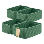 MiniArk Small Storage Baskets for Organizing | Closet Organizer Bins | Shelf Toy Basket | Woven Rope Baskets | Cube Decorative Box | Shallow Basket | 13x8.5x5.1 | 4 Packs Green