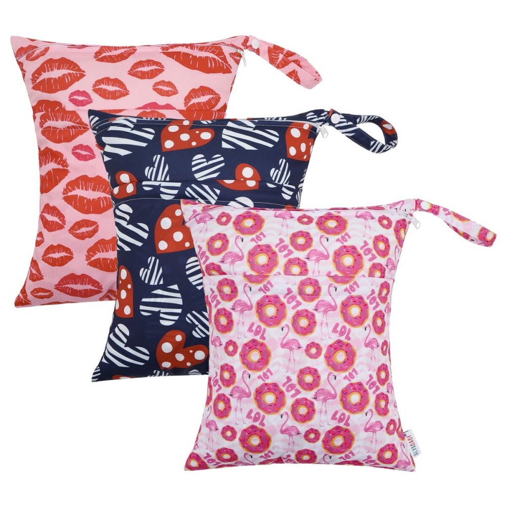 ALVA ALVABABY 3pcs Cloth Diaper Wet Dry Bags Waterproof Reusable with Two Zippered Pockets Travel Beach Pool Daycare Soiled Baby Items Yoga Gym Bag for Swimsuits or Wet Clothes 3L-ZM21A