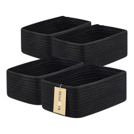 MiniArk Small Storage Baskets for Organizing | Closet Organizer Bins | Shelf Toy Basket | Woven Rope Baskets | Cube Decorative Box | Shallow Basket | 11.5x7.5x4.7 | 4 Packs Black