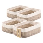 MiniArk Small Storage Baskets for Organizing | Closet Organizer Bins | Shelf Toy Basket | Woven Rope Baskets | Cube Decorative Box | Shallow Basket |11.5x7.5x4.7| 4 Packs Gradient Brown