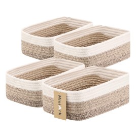 MiniArk Small Storage Baskets for Organizing | Closet Organizer Bins | Shelf Toy Basket | Woven Rope Baskets | Cube Decorative Box | Shallow Basket |11.5x7.5x4.7| 4 Packs Gradient Brown
