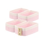 MiniArk Small Storage Baskets for Organizing | Closet Organizer Bins | Shelf Toy Basket | Woven Rope Baskets | Cube Decorative Box | Shallow Basket | 11.5x7.5x4.7 | 4 Packs White Pink