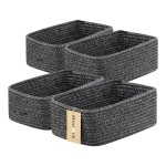 MiniArk Small Storage Baskets for Organizing | Closet Organizer Bins | Shelf Toy Basket | Woven Rope Baskets | Cube Decorative Box | Shallow Basket | 11.5x7.5x4.7 | 4 Packs Dark Gray