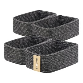 MiniArk Small Storage Baskets for Organizing | Closet Organizer Bins | Shelf Toy Basket | Woven Rope Baskets | Cube Decorative Box | Shallow Basket | 11.5x7.5x4.7 | 4 Packs Dark Gray