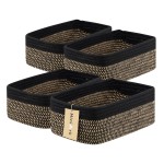 MiniArk Small Storage Baskets for Organizing | Closet Organizer Bins | Shelf Toy Basket | Woven Rope Baskets | Cube Decorative Box | Shallow Basket | 13x8.5x5.1 | 4 Packs Black Brown