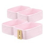 MiniArk Small Storage Baskets for Organizing | Closet Organizer Bins | Shelf Toy Basket | Woven Rope Baskets | Cube Decorative Box | Shallow Basket | 11.5x7.5x4.7 | 4 Packs Light Pink