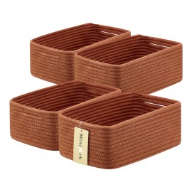 MiniArk Small Storage Baskets for Organizing | Closet Organizer Bins | Shelf Toy Basket | Woven Rope Baskets | Cube Decorative Box | Shallow Basket | 13x8.5x5.1 | 4 Packs Oxide Red