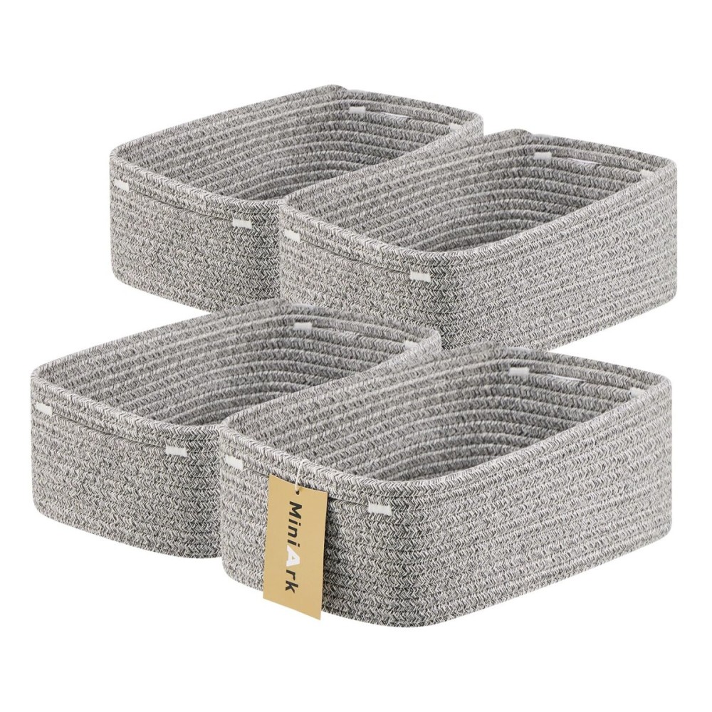 MiniArk Small Storage Baskets for Organizing | Closet Organizer Bins | Shelf Toy Basket | Woven Rope Baskets | Cube Decorative Box | Shallow Basket | 13x8.5x5.1 | 4 Packs Mixed Grey