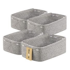 MiniArk Small Storage Baskets for Organizing | Closet Organizer Bins | Shelf Toy Basket | Woven Rope Baskets | Cube Decorative Box | Shallow Basket | 13x8.5x5.1 | 4 Packs Mixed Grey