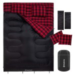 KingCamp Double Sleeping Bag for Adults, Queen Size 2 Person XXL Flannel Sleeping Bag, Waterproof Lightweight Flannel Quilt with 2 Pillows, Perfect for Couples Family Camping Hiking, Black