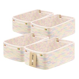MiniArk Small Storage Baskets for Organizing | Closet Organizer Bins | Shelf Toy Basket | Woven Rope Baskets | Cube Decorative Box | Shallow Basket | 13x8.5x5.1 | 4 Packs Rainbow