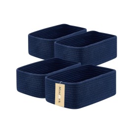 MiniArk Small Storage Baskets for Organizing | Closet Organizer Bins | Shelf Toy Basket | Woven Rope Baskets | Cube Decorative Box | Shallow Basket | 11.5x7.5x4.7 | 4 Packs Navy Blue