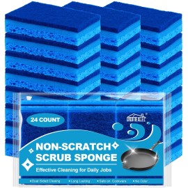 HOMEXCEL Sponges Kitchen 24pcs, Non-Scratch Sponges for Dishes, Scrub Cleaning Sponge Safe on Non-Stick Cookware, Dual Sided Dish Sponge for Kitchen, Household, Bathroom and More